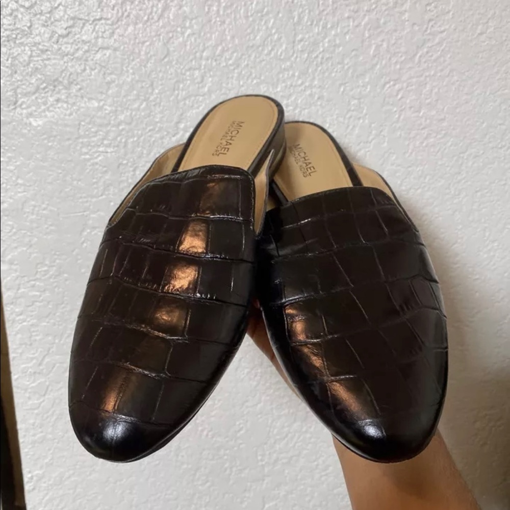michael kors natasha croc embossed leather mule